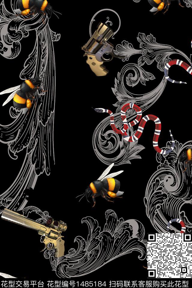 几何男装满版花动物头数码印花华亿平台下载（图片编号: 1485184） - 瓦栏（Walan）