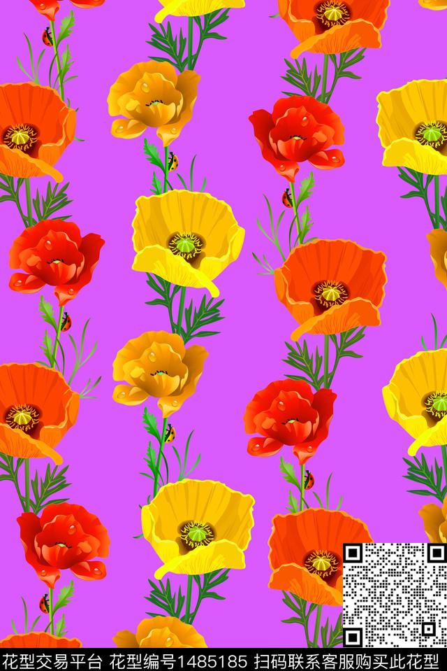 花卉大牌风大花数码印花华亿平台下载（图片编号: 1485185） - 瓦栏（Walan）