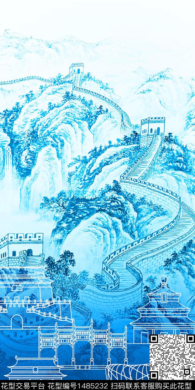 渐变中国风审数码印花华亿平台下载（图片编号: 1485232） - 瓦栏（Walan）