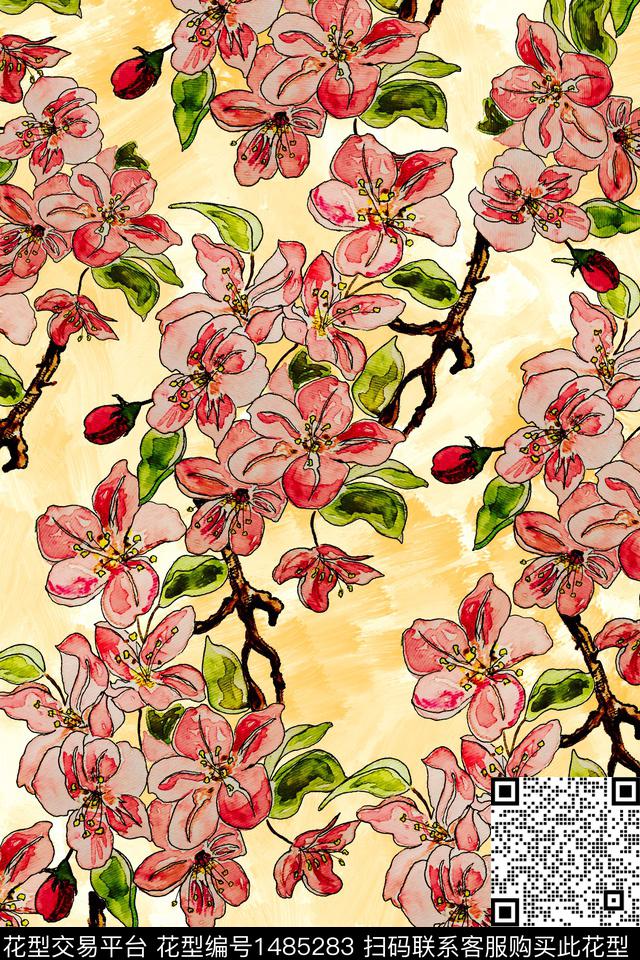 水彩花卉春夏华亿平台数码印花华亿平台下载（图片编号: 1485283） - 瓦栏（Walan）