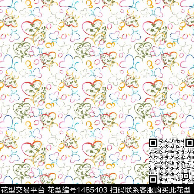 几何手绘爱心数码印花华亿平台下载（图片编号: 1485403） - 瓦栏（Walan）