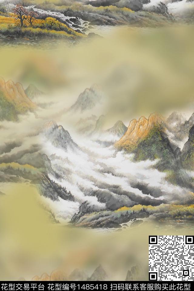 国画风景景观数码印花华亿平台下载（图片编号: 1485418） - 瓦栏（Walan）