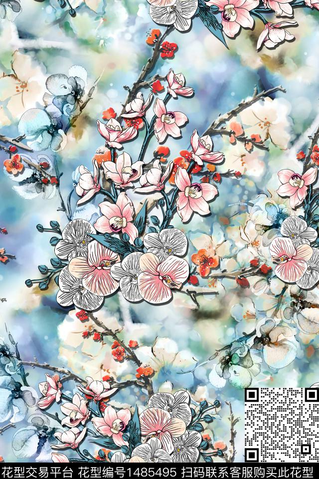 朦胧花卉混合拼接小碎花数码印花华亿平台下载（图片编号: 1485495） - 瓦栏（Walan）