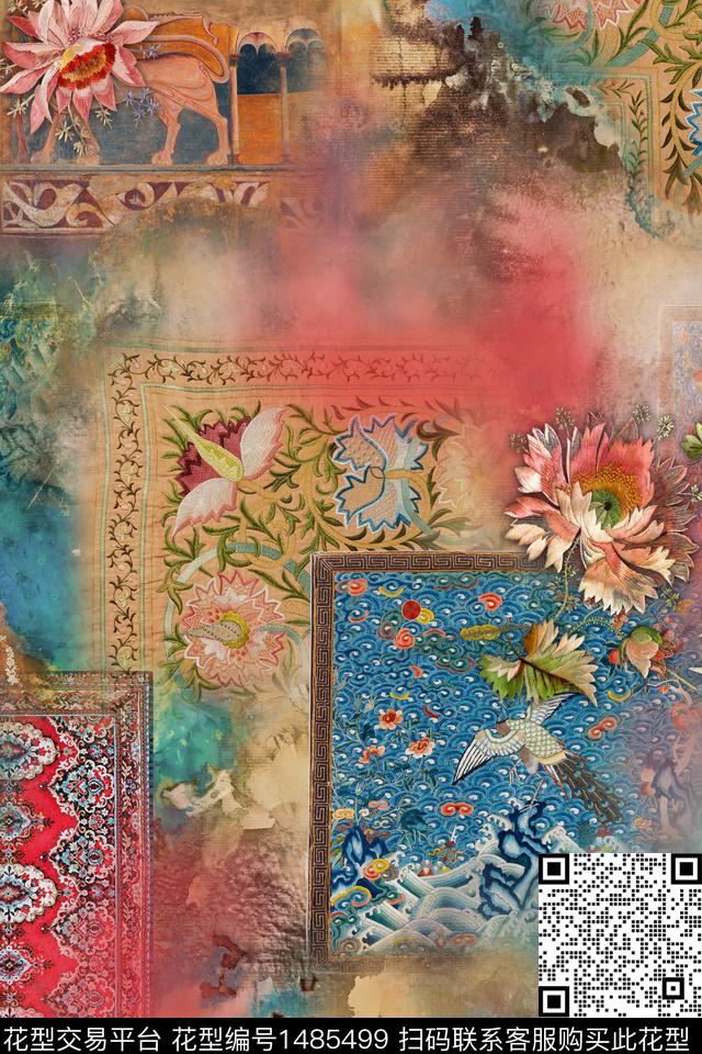 休闲棉麻朦胧花卉数码印花华亿平台下载（图片编号: 1485499） - 瓦栏（Walan）