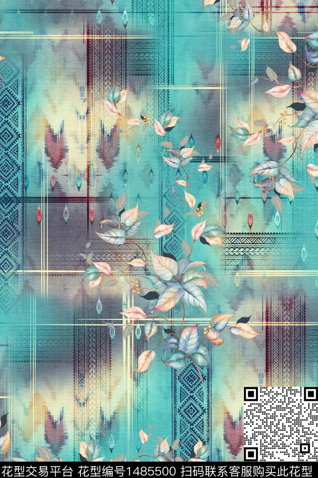 民族风棉麻绿植树叶数码印花华亿平台下载（图片编号: 1485500） - 瓦栏（Walan）