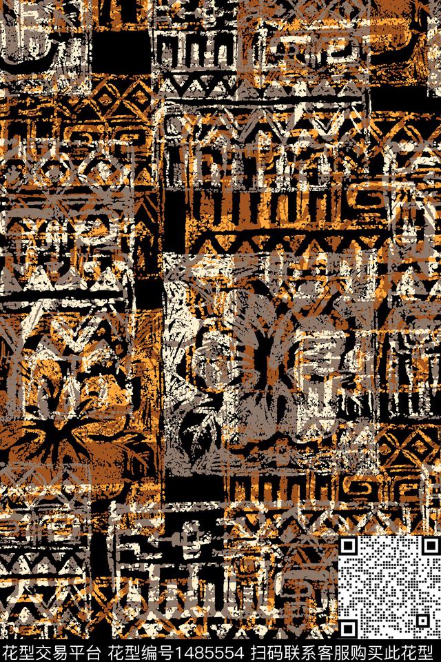 水彩黑底花卉传统纹样数码印花华亿平台下载（图片编号: 1485554） - 瓦栏（Walan）