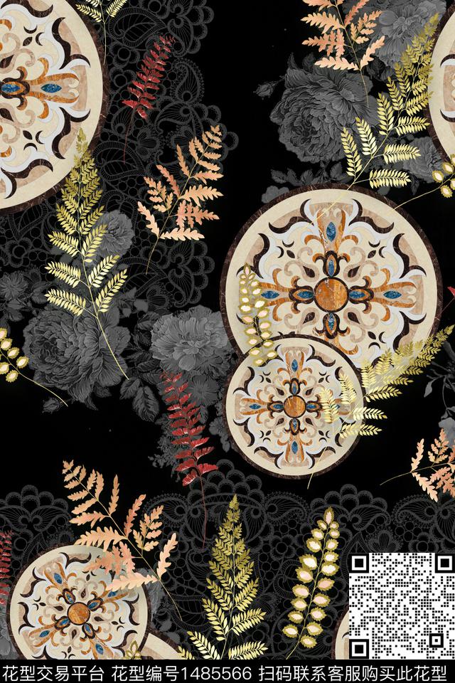 几何民族风花卉数码印花华亿平台下载（图片编号: 1485566） - 瓦栏（Walan）