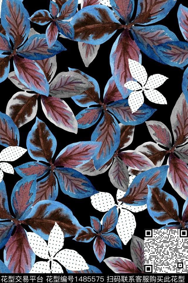 花卉大牌风中国风数码印花华亿平台下载（图片编号: 1485575） - 瓦栏（Walan）