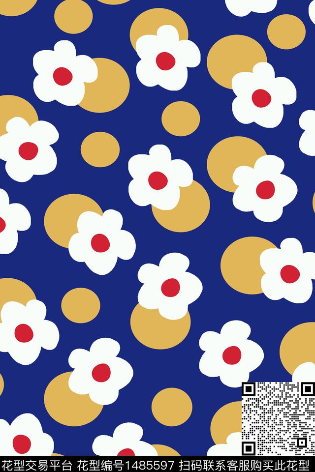 几何田园清爽底花卉传统印花华亿平台下载（图片编号: 1485597） - 瓦栏（Walan）