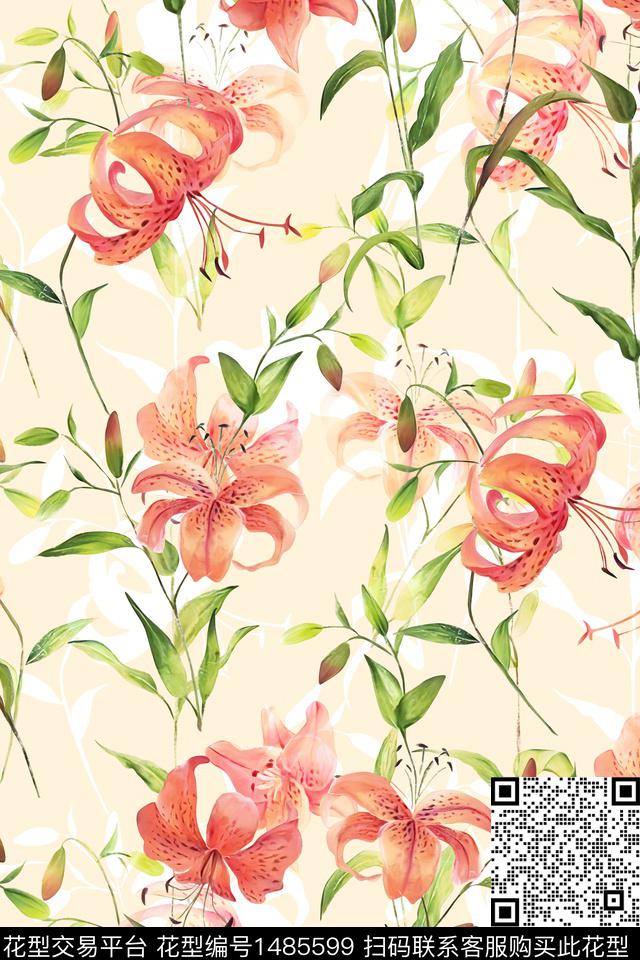 花卉大牌风小清新数码印花华亿平台下载（图片编号: 1485599） - 瓦栏（Walan）