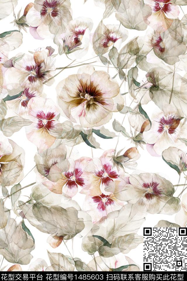 花卉大牌风小清新数码印花华亿平台下载（图片编号: 1485603） - 瓦栏（Walan）