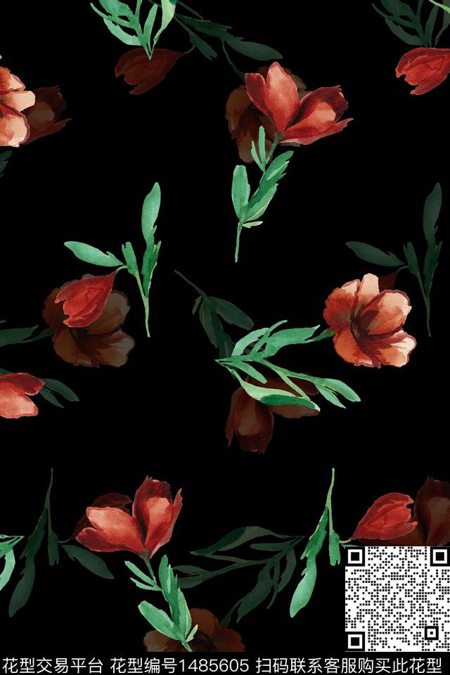 花卉大牌风小清新数码印花华亿平台下载（图片编号: 1485605） - 瓦栏（Walan）