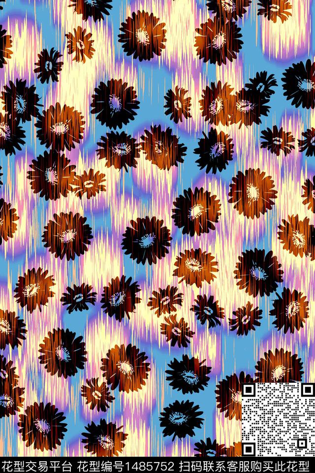 雪纺水彩花卉审数码印花华亿平台下载（图片编号: 1485752） - 瓦栏（Walan）