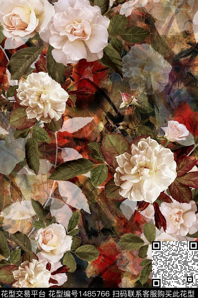 花卉大牌风中老年数码印花华亿平台下载（图片编号: 1485766） - 瓦栏（Walan）