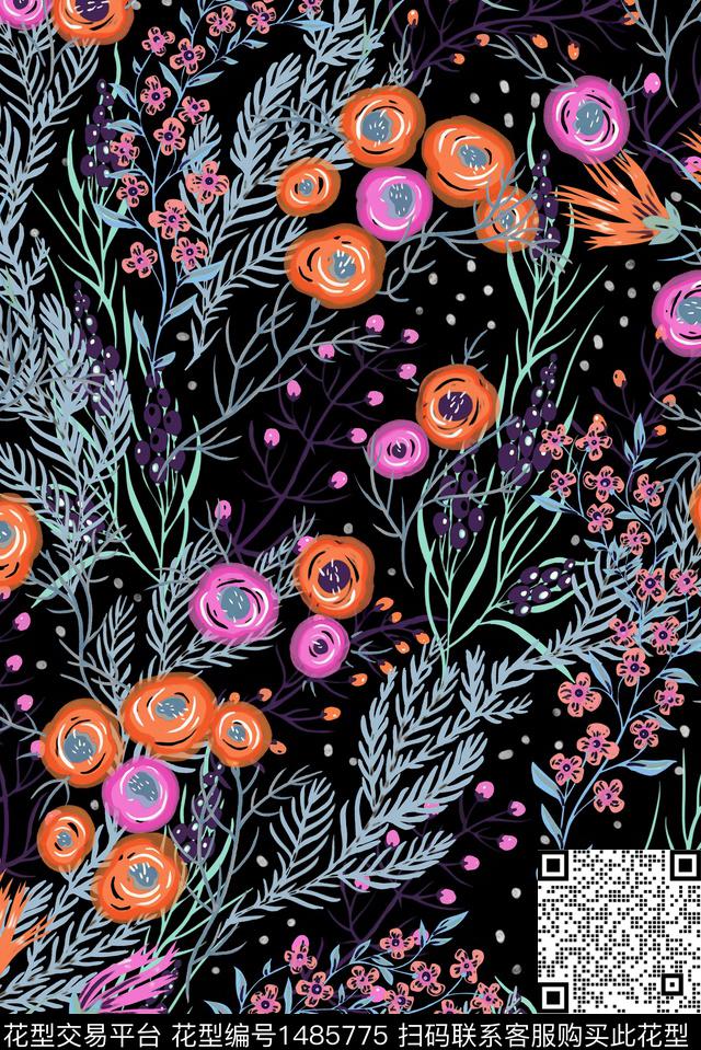 小碎花年轻女性水彩花卉数码印花华亿平台下载（图片编号: 1485775） - 瓦栏（Walan）