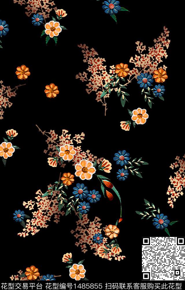 几何民族风花卉数码印花华亿平台下载（图片编号: 1485855） - 瓦栏（Walan）