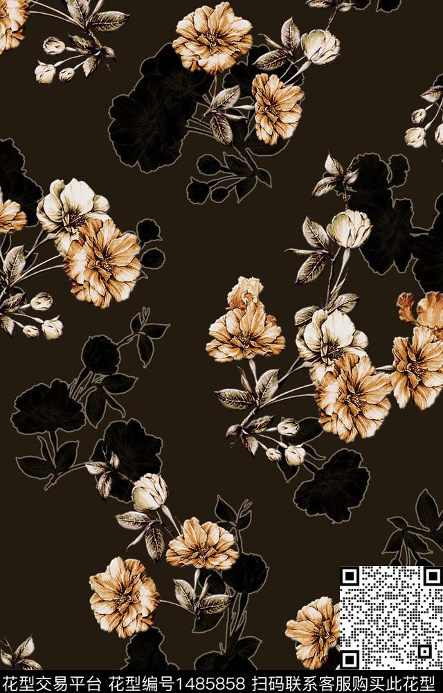 几何民族风花卉数码印花华亿平台下载（图片编号: 1485858） - 瓦栏（Walan）