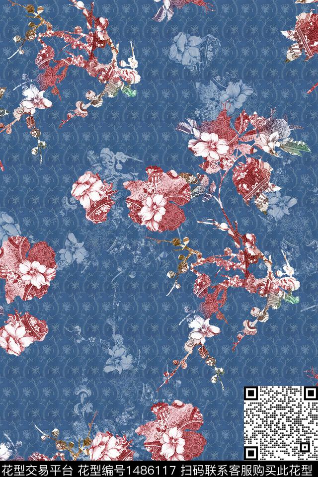 中老年秋冬装植物民族风花纹数码印花华亿平台下载（图片编号: 1486117） - 瓦栏（Walan）