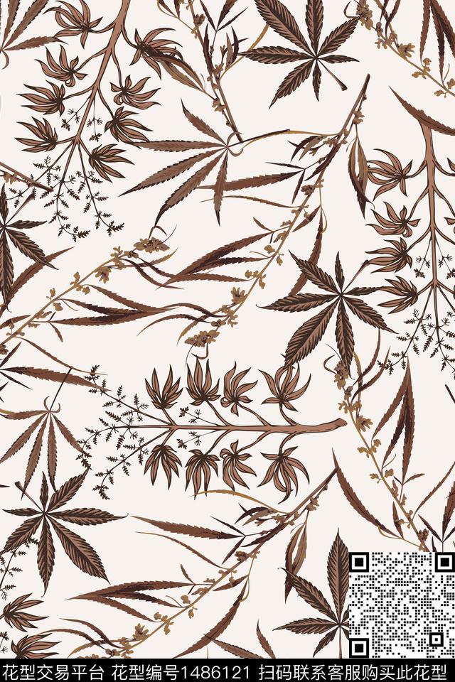 年轻女性抽象植物数码印花华亿平台下载（图片编号: 1486121） - 瓦栏（Walan）