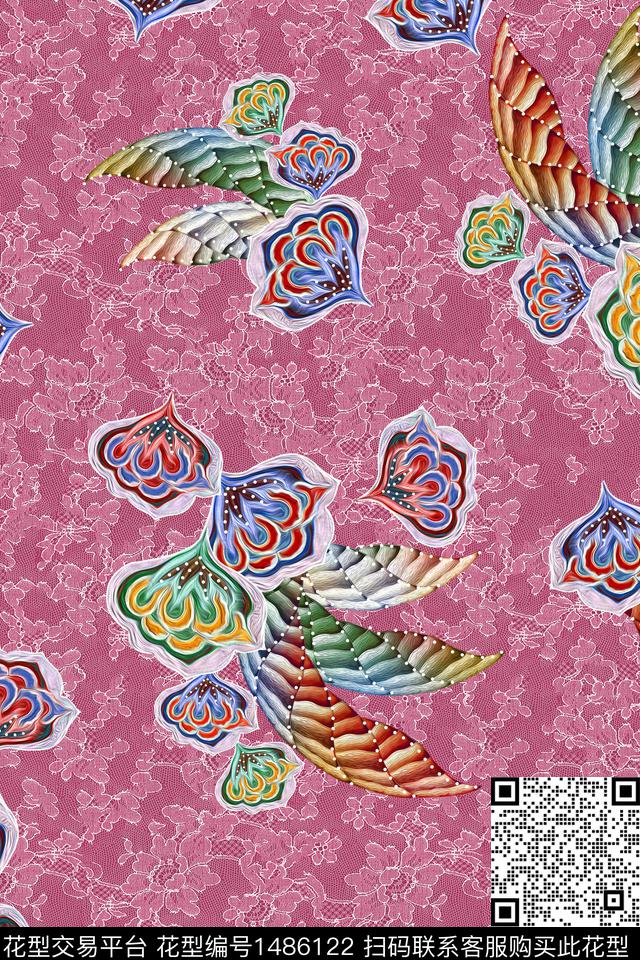 中老年秋冬装植物民族风花纹数码印花华亿平台下载（图片编号: 1486122） - 瓦栏（Walan）