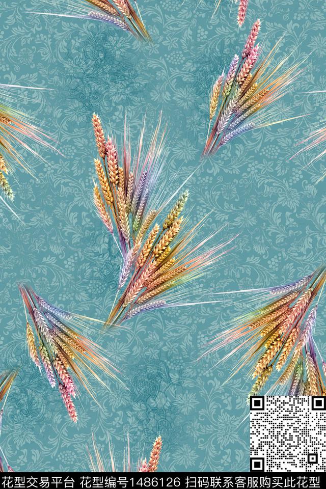 中老年秋冬装植物羽毛麦穗数码印花华亿平台下载（图片编号: 1486126） - 瓦栏（Walan）