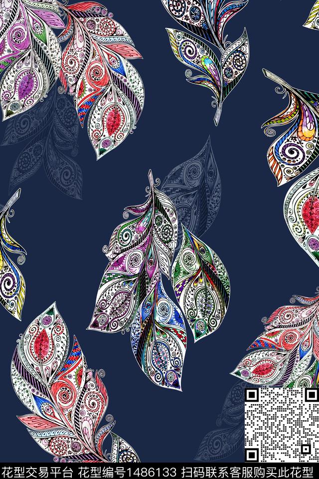中老年秋冬装植物民族风花纹数码印花华亿平台下载（图片编号: 1486133） - 瓦栏（Walan）