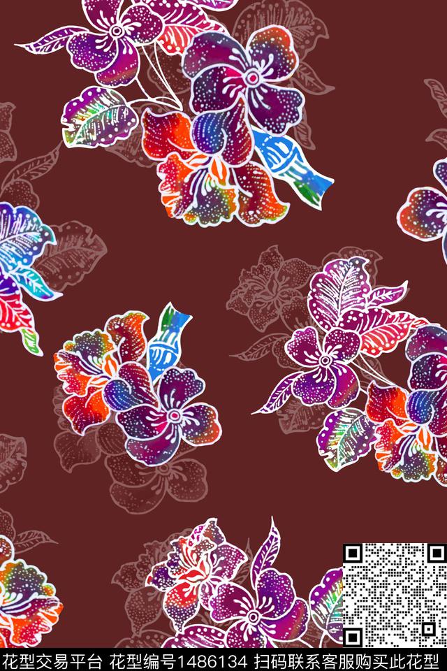 中老年秋冬装植物民族风花纹数码印花华亿平台下载（图片编号: 1486134） - 瓦栏（Walan）