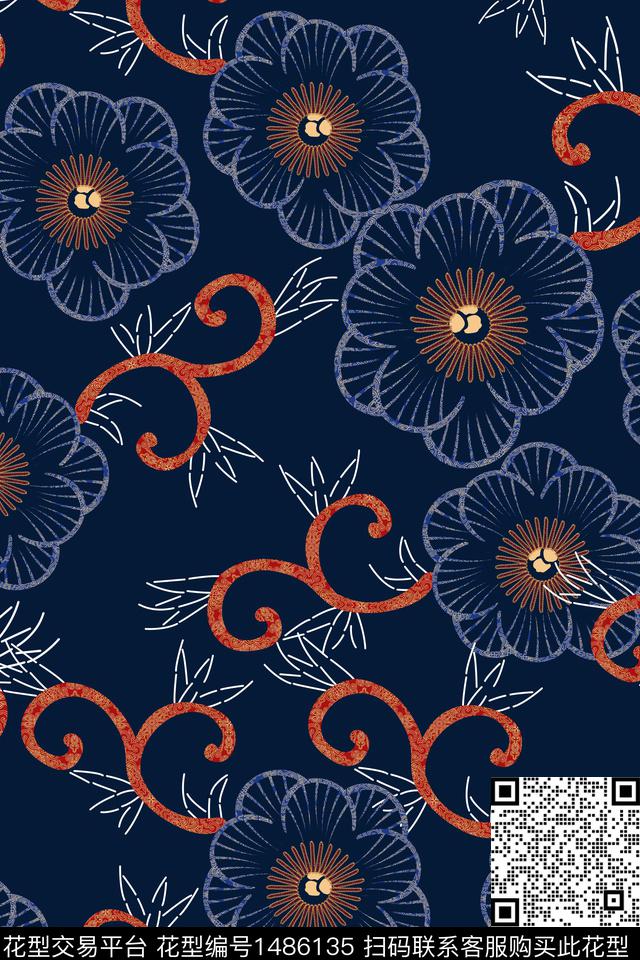 中老年秋冬装植物民族风花纹数码印花华亿平台下载（图片编号: 1486135） - 瓦栏（Walan）