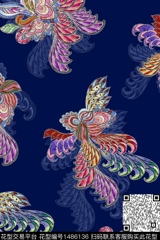 中老年秋冬装植物民族风花纹数码印花华亿平台下载（图片编号: 1486136） - 瓦栏（Walan）