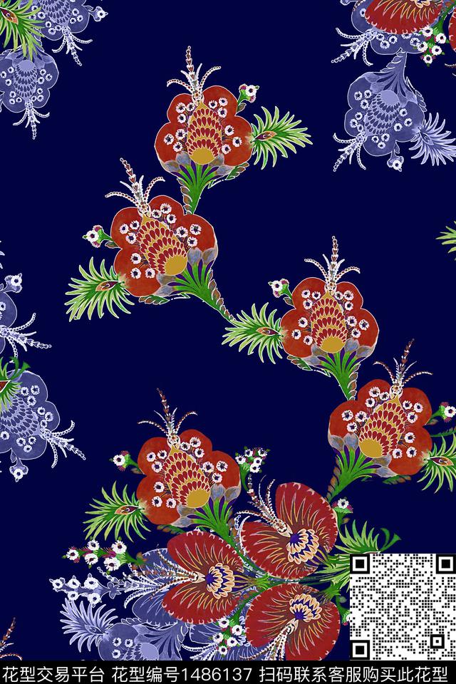 中老年秋冬装植物民族风花纹数码印花华亿平台下载（图片编号: 1486137） - 瓦栏（Walan）