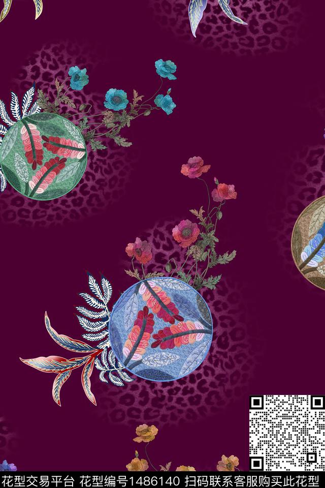 中老年秋冬装植物民族风花纹数码印花华亿平台下载（图片编号: 1486140） - 瓦栏（Walan）