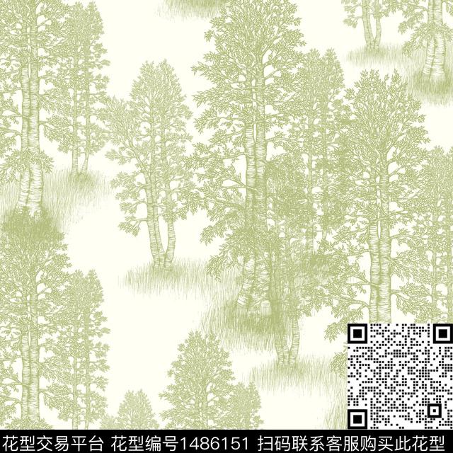 树林线条画高雅风传统印花华亿平台下载（图片编号: 1486151） - 瓦栏（Walan）