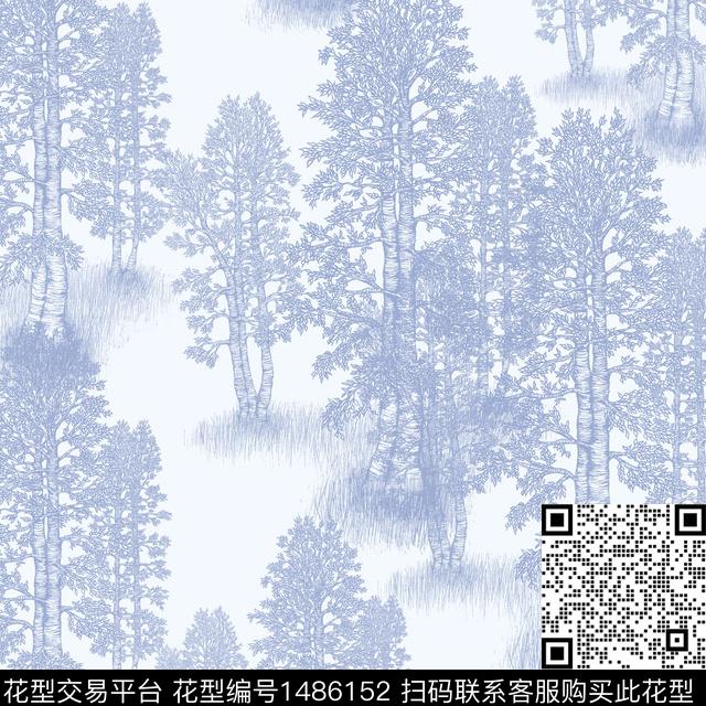 树林线条画高雅风传统印花华亿平台下载（图片编号: 1486152） - 瓦栏（Walan）