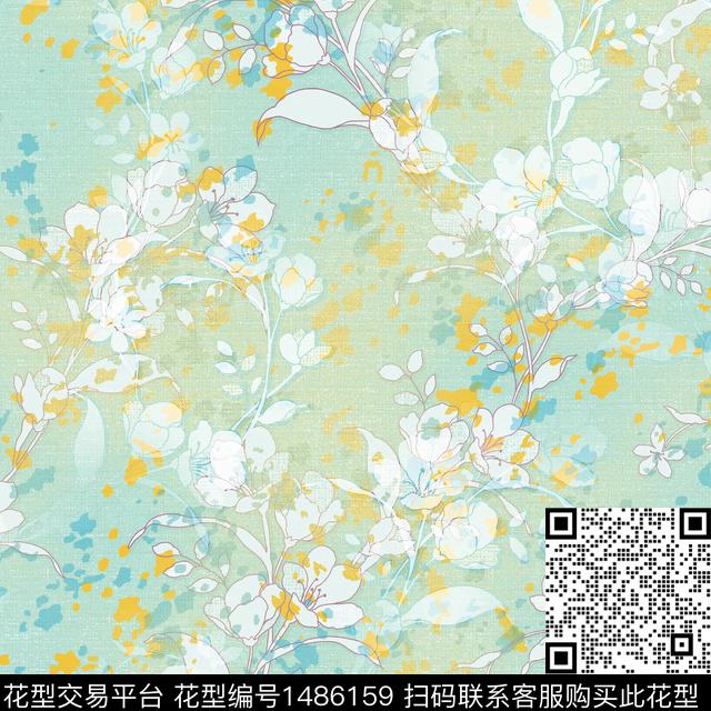 水彩肌理传统纹样数码印花华亿平台下载（图片编号: 1486159） - 瓦栏（Walan）