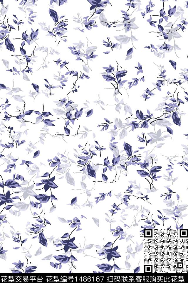 绿植树叶传统纹样大牌风传统印花华亿平台下载（图片编号: 1486167） - 瓦栏（Walan）