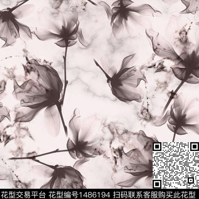 渐变单色手绘花卉数码印花华亿平台下载（图片编号: 1486194） - 瓦栏（Walan）