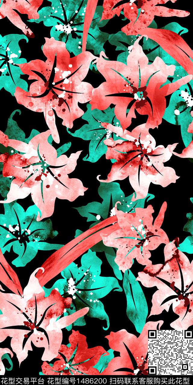 手绘花卉满版散花小碎花数码印花华亿平台下载（图片编号: 1486200） - 瓦栏（Walan）