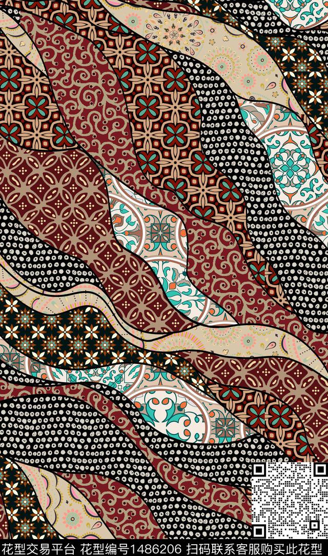复古民族风真丝数码印花华亿平台下载（图片编号: 1486206） - 瓦栏（Walan）