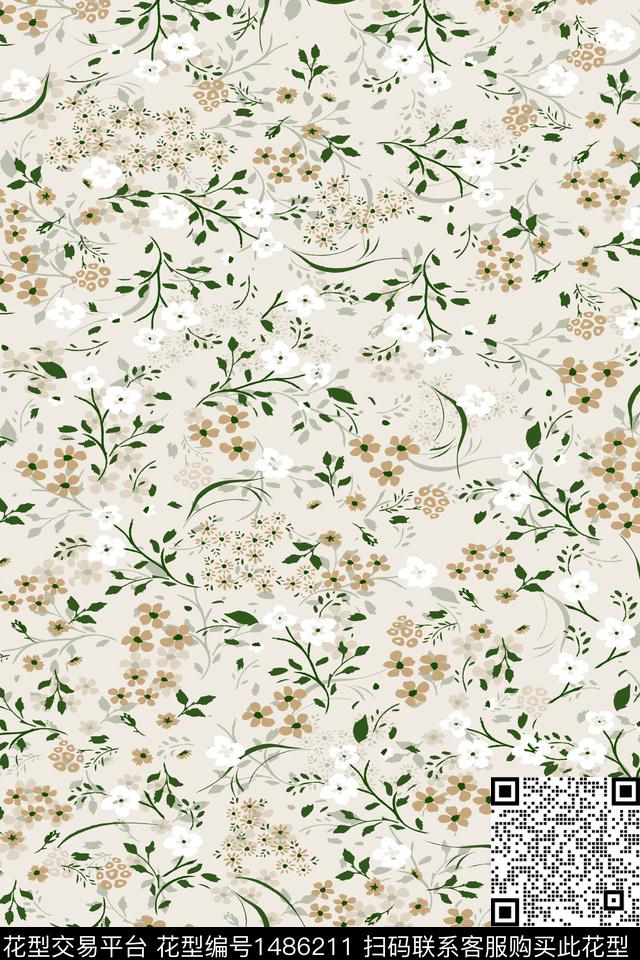 花卉小清新真丝数码印花华亿平台下载（图片编号: 1486211） - 瓦栏（Walan）