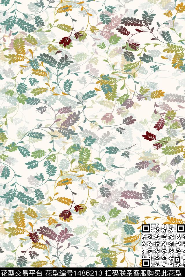 小清新小碎花绿植树叶数码印花华亿平台下载（图片编号: 1486213） - 瓦栏（Walan）