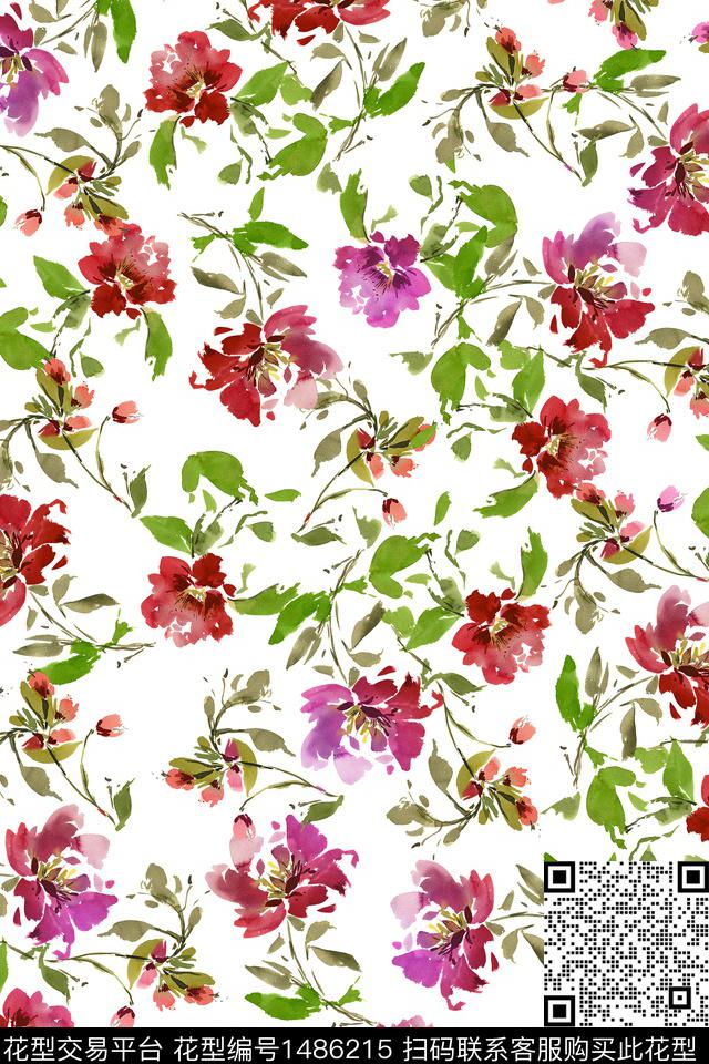 花卉大牌风小清新数码印花华亿平台下载（图片编号: 1486215） - 瓦栏（Walan）