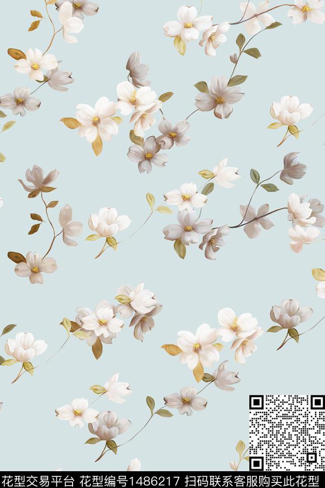花卉大牌风小清新数码印花华亿平台下载（图片编号: 1486217） - 瓦栏（Walan）