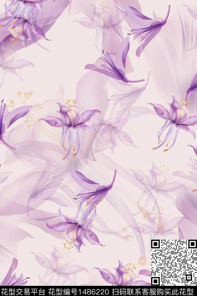 花卉小清新真丝数码印花华亿平台下载（图片编号: 1486220） - 瓦栏（Walan）