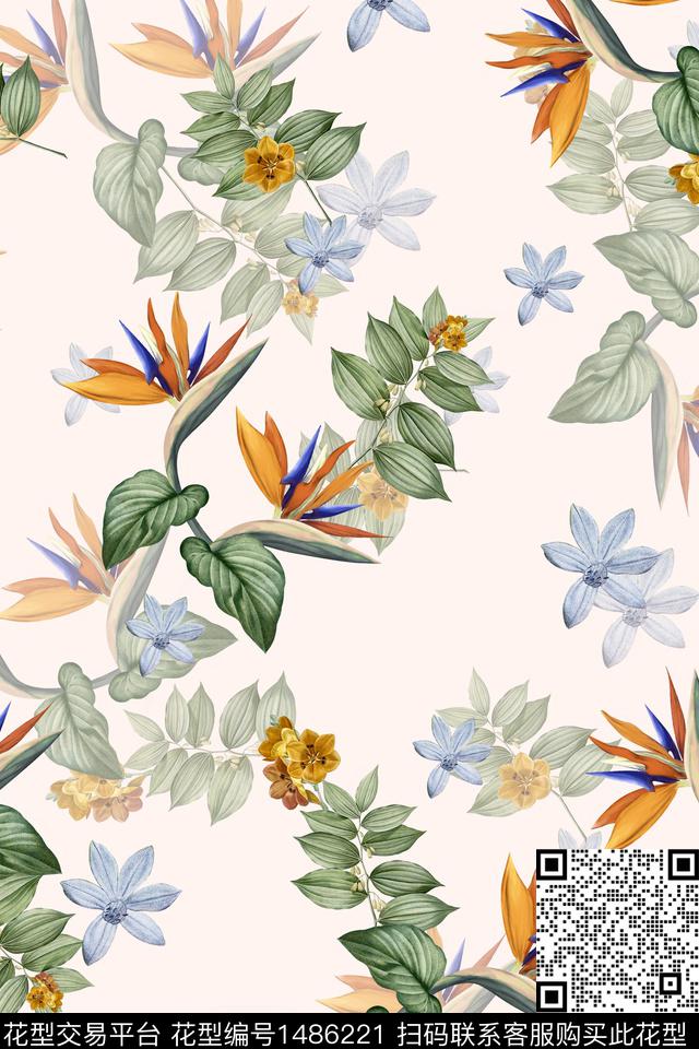 绿植树叶小清新真丝数码印花华亿平台下载（图片编号: 1486221） - 瓦栏（Walan）