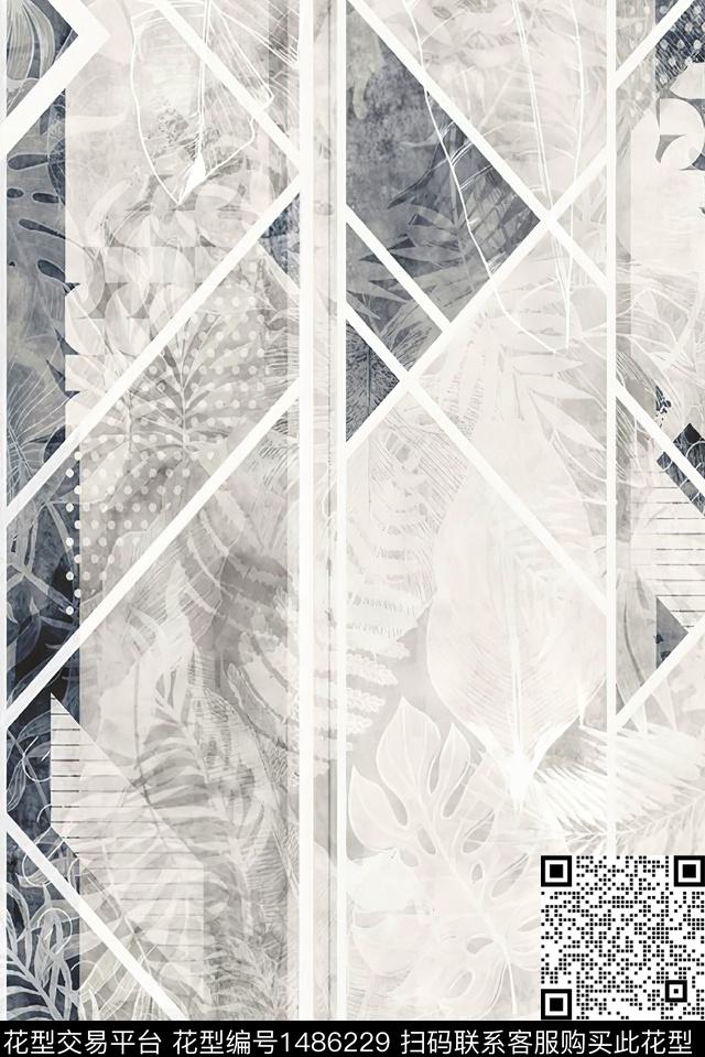 几何格子大牌风数码印花华亿平台下载（图片编号: 1486229） - 瓦栏（Walan）