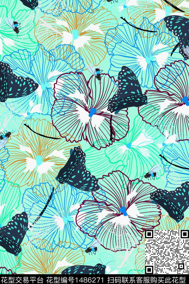绿植树叶民族风花卉数码印花华亿平台下载（图片编号: 1486271） - 瓦栏（Walan）