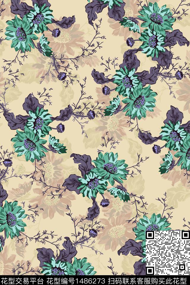 绿植树叶扎染华亿平台民族风数码印花华亿平台下载（图片编号: 1486273） - 瓦栏（Walan）