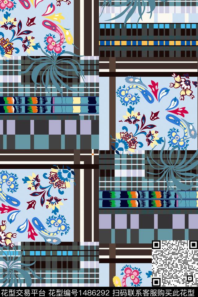 格子肌理民族风数码印花华亿平台下载（图片编号: 1486292） - 瓦栏（Walan）