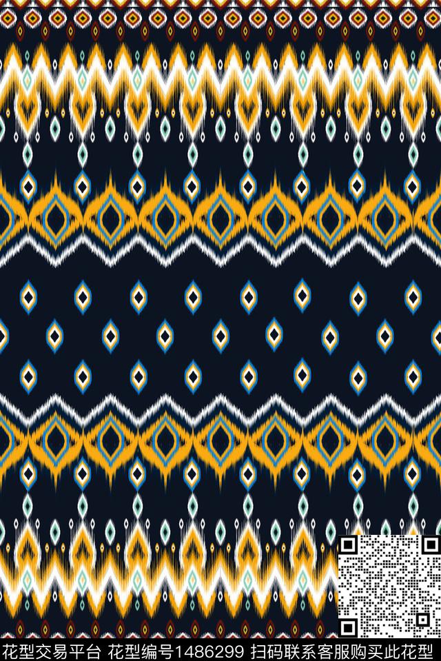 条格民族风佩斯利数码印花华亿平台下载（图片编号: 1486299） - 瓦栏（Walan）