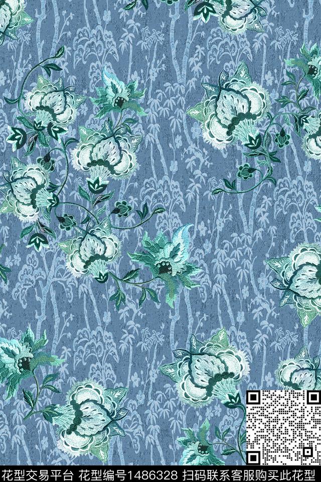 中老年秋冬装植物素色肌理底纹数码印花华亿平台下载（图片编号: 1486328） - 瓦栏（Walan）